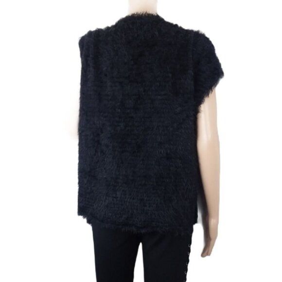 Fuzzy Black Sherpa Knit Vest Cardigan - Picture 4 of 4